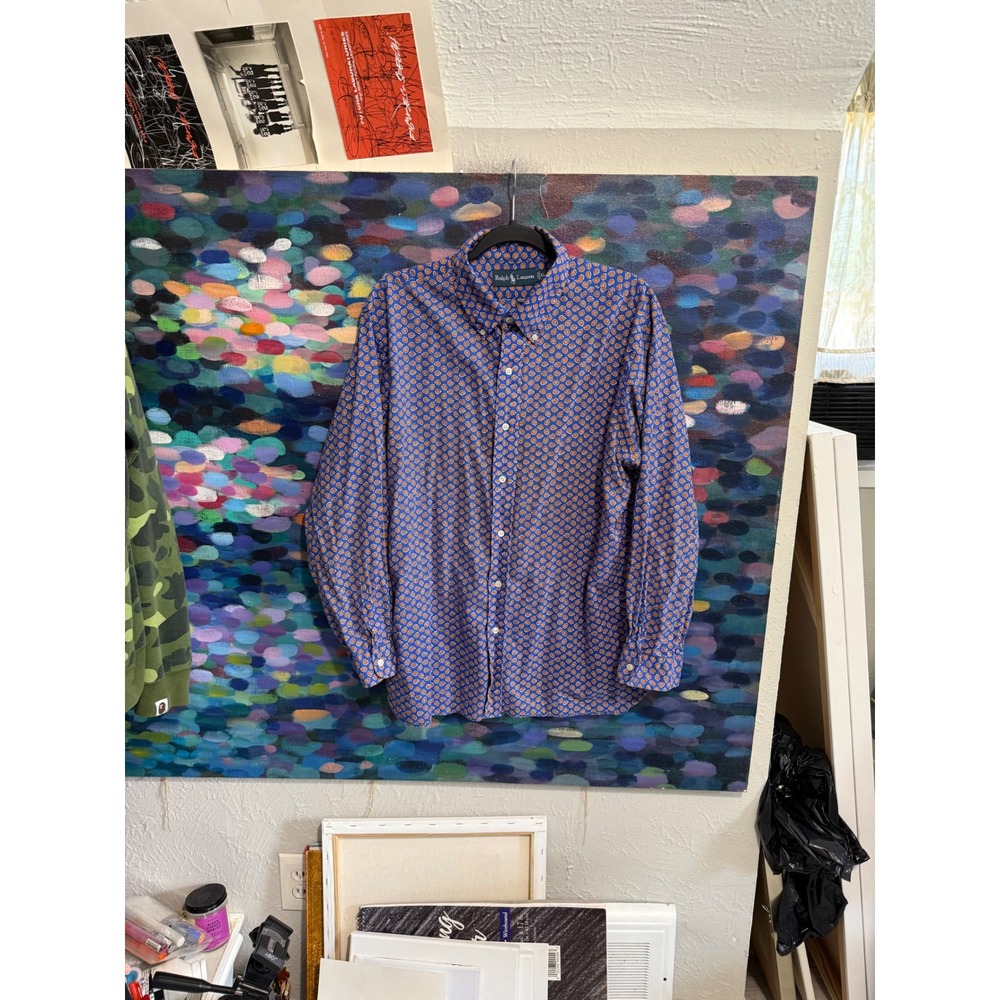 Ralph Lauren Mens XL Blue Orange Geometric Paisley Floral Button Down Shirt